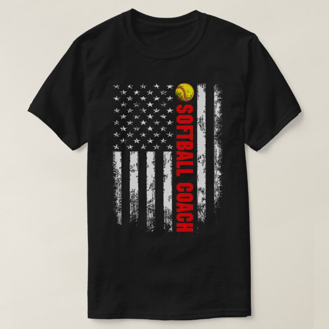 Camiseta American Flag Softball Coach Backside  (Frente do Design)