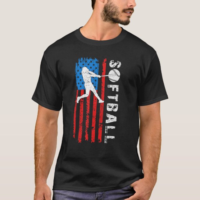 Camiseta American Flag Softball Dad Sport Player Happy Fath (Frente)