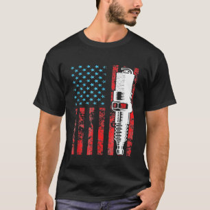 Camiseta American Flag Spark Plug Carro vintage Usa