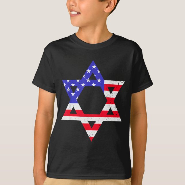 Camiseta American Flag Star Of David Jewish Hanukkah T Shir (Frente)