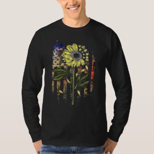 Camiseta American Flag Star Striped Sunflower 4th Julho Pat