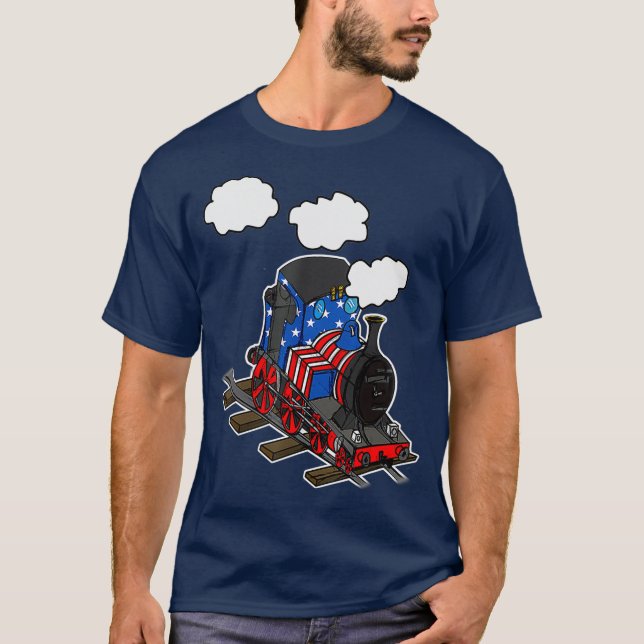 Camiseta American Flag Steam Train 4 de julho USA Railroad (Frente)