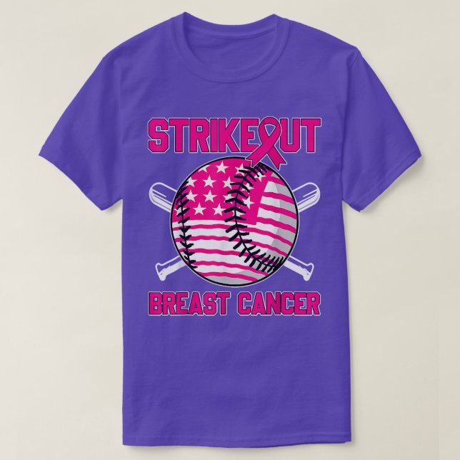 Camiseta American Flag Strikeout Breast Cancer Baseball  (Frente do Design)