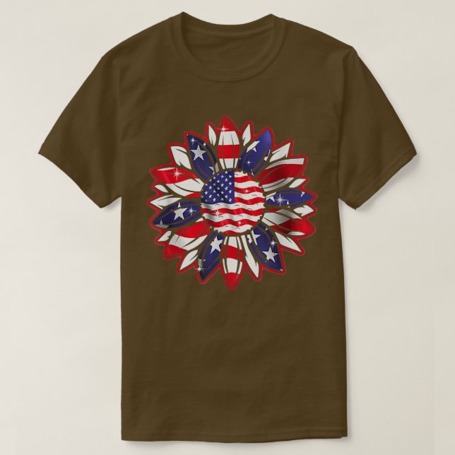 Camiseta American Flag Sunflower Graphic 4th of July  (Frente do Design)