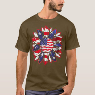 Camiseta American Flag Sunflower Graphic 4th of July 