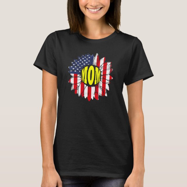 Camiseta American Flag Sunflower Graphic 4th of July  Mom (Frente)