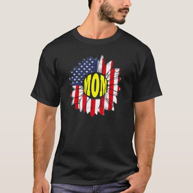 Camiseta American Flag Sunflower Graphic 4th of July  Mom (Frente)