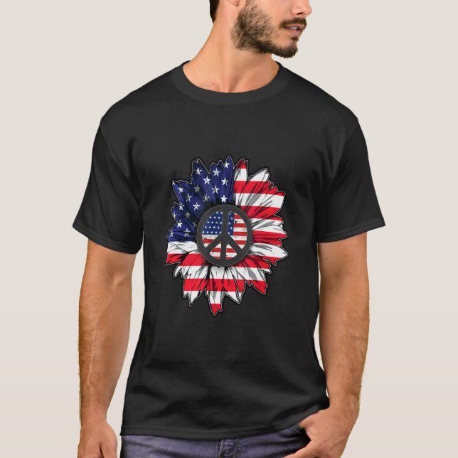 Camiseta American Flag Sunflower Peace America Patriot Labo (Frente)