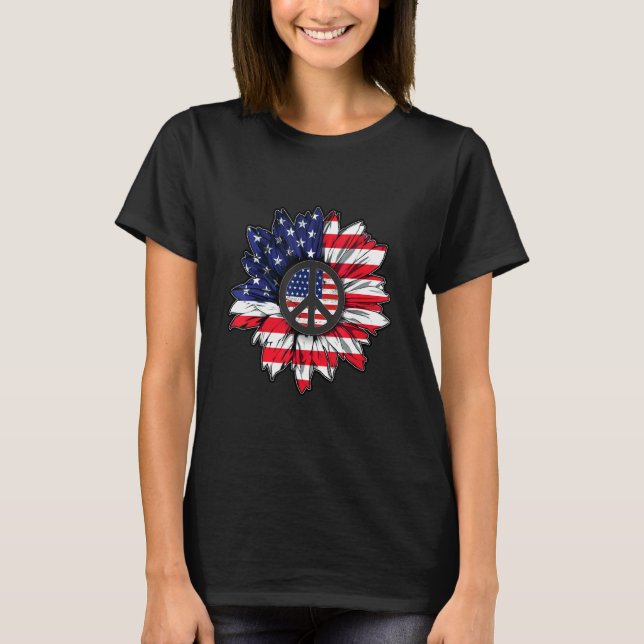 Camiseta American Flag Sunflower Peace America Patriot Labo (Frente)