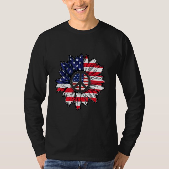 Camiseta American Flag Sunflower Peace America Patriot Labo (Frente)