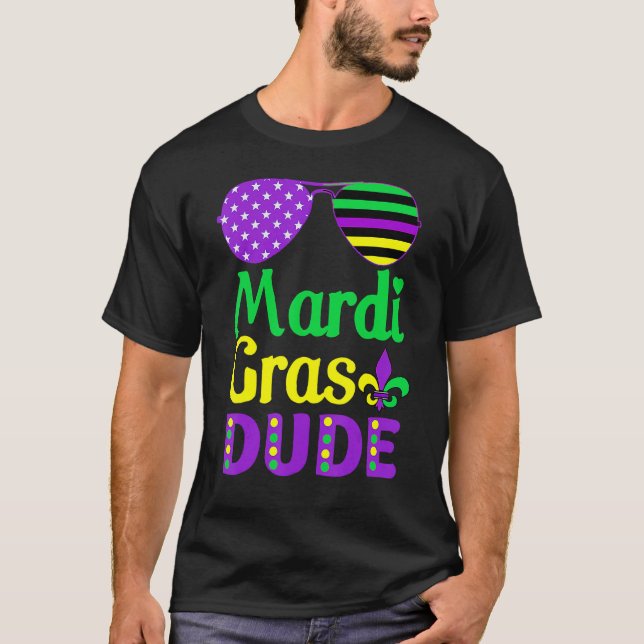 Camiseta American Flag Sunglass Mardi Gras Dude (Frente)