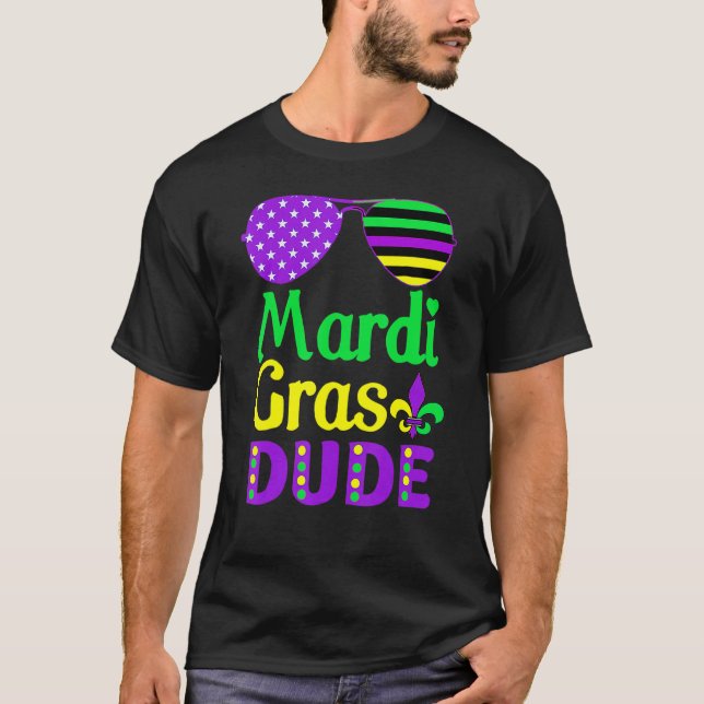 Camiseta American Flag Sunglasses Mardi Gras Dude (Frente)