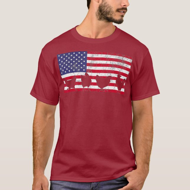 Camiseta American Flag T Shirt Chicken USA 4 de julho (Frente)