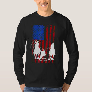 Camiseta American Flag Team Roping Horse 4 de julho Patrio