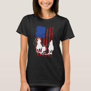 Camiseta American Flag Team Roping Horse 4 de julho Patrio
