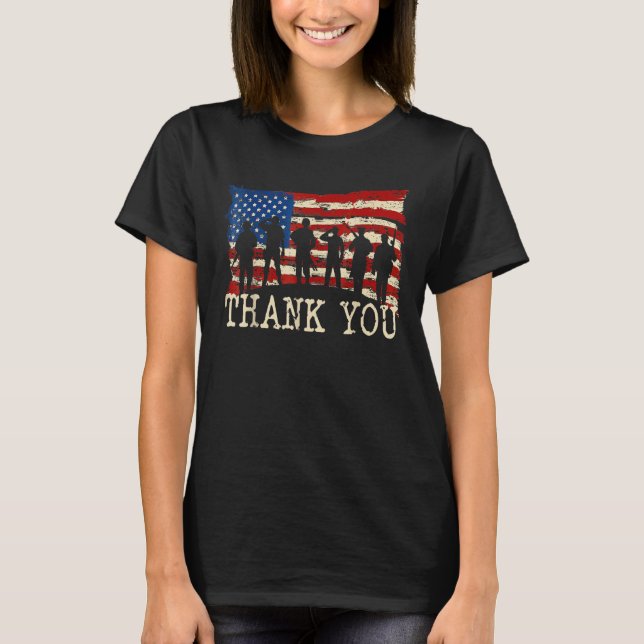 Camiseta American Flag Thank You Veterans Proud Veteran (Frente)