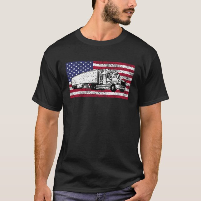 Camiseta American Flag Truck Driver Distressed Big Rig (Frente)
