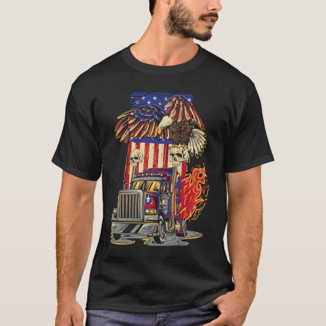 Camiseta American Flag Truck Driver Trucker 4th of July Eag (Frente)