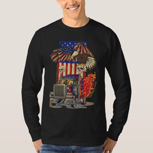 Camiseta American Flag Truck Driver Trucker 4th of July Eag (Frente)
