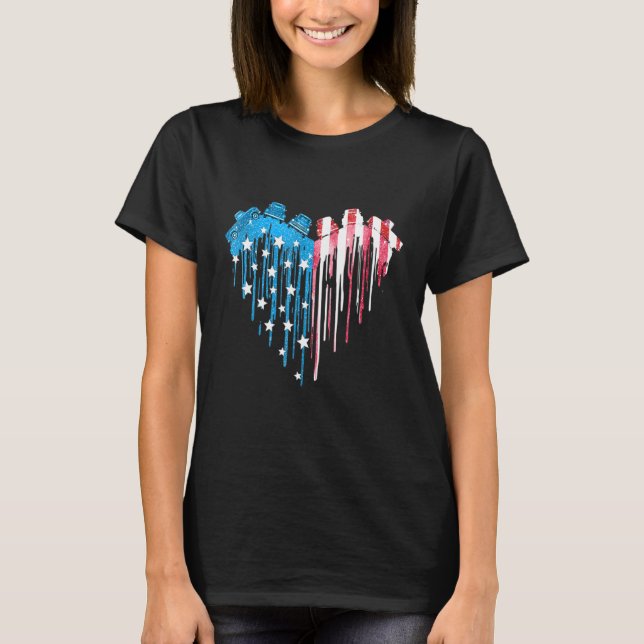 Camiseta American Flag Truck Heart Quarth Of Julyy Starrs C (Frente)