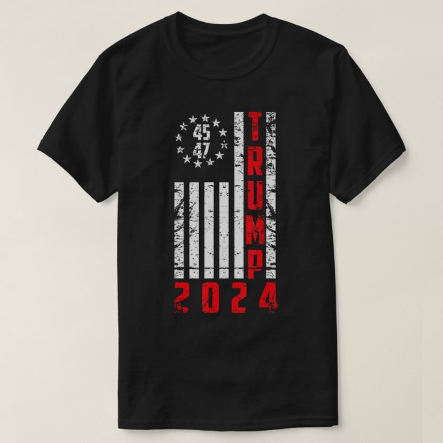 Camiseta American Flag Trump 2024 45 47 Trump 2024 Sticker (Frente do Design)