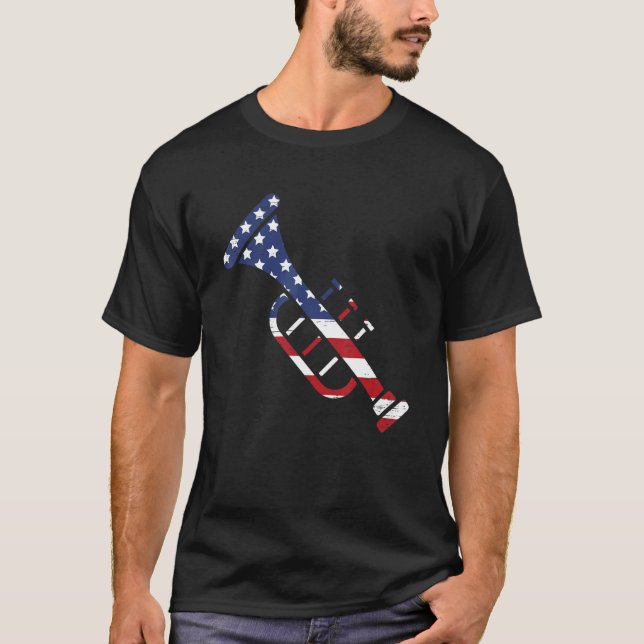 Camiseta American Flag Trumpet Brass Musical Instrument Cla (Frente)