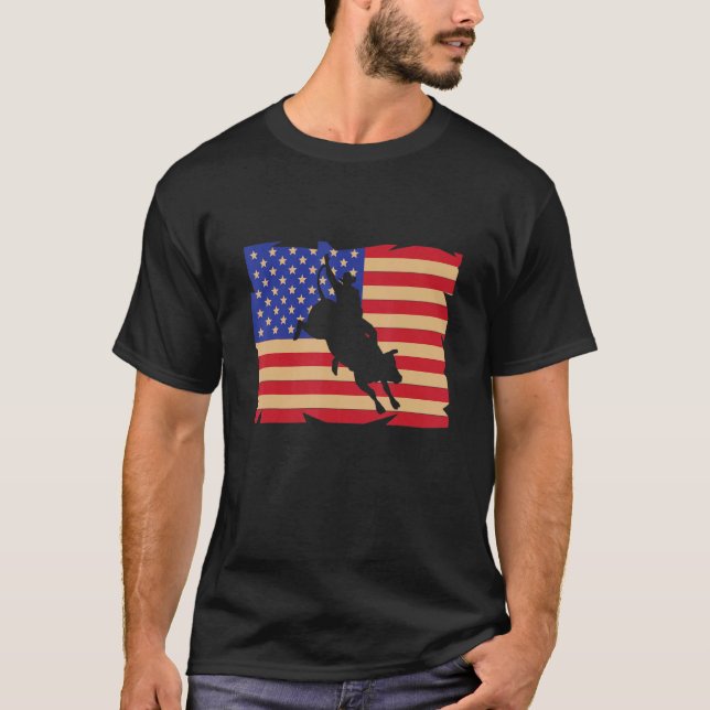 Camiseta American Flag US Bull Riding Rodeo Bull Rider (Frente)