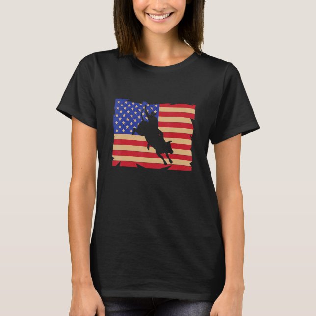 Camiseta American Flag US Bull Riding Rodeo Bull Rider (Frente)