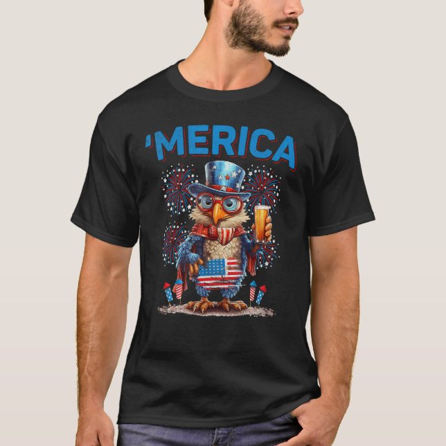 Camiseta American Flag US Patriotic Chicken 4th Of July Mer (Frente)