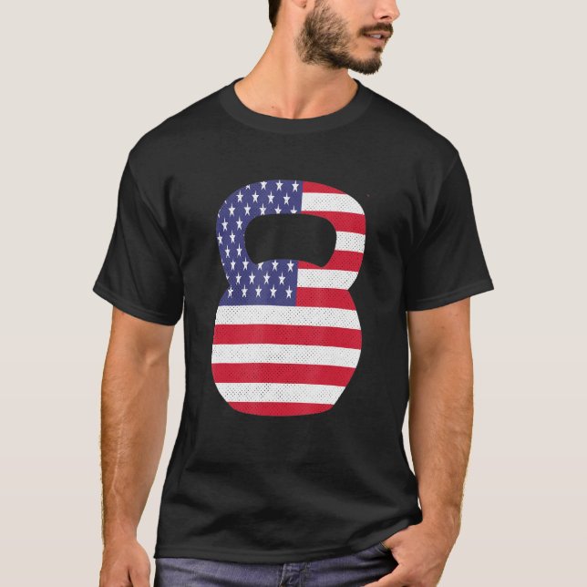 Camiseta American Flag Usa 4 De Julho Kettlebell Gym Worko (Frente)