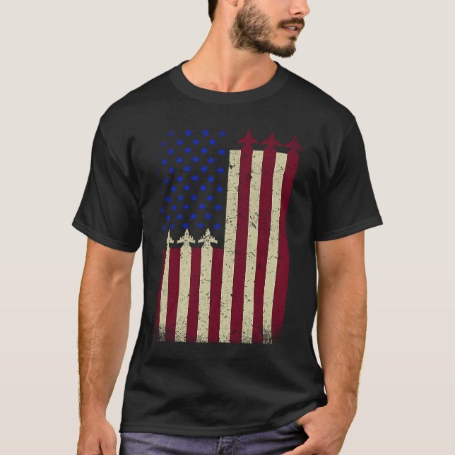 Camiseta American Flag USA Airplane Jet Fighter Patriot 4th (Frente)