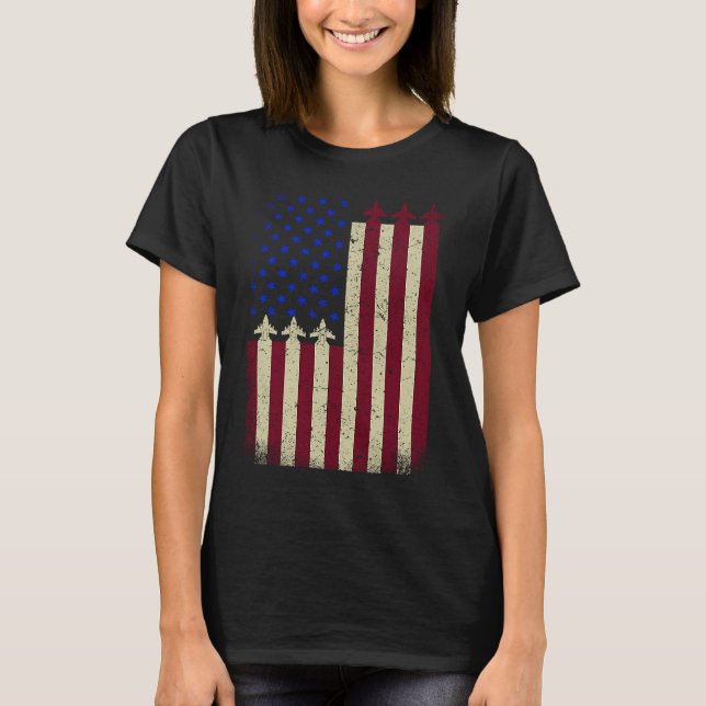 Camiseta American Flag USA Airplane Jet Fighter Patriot 4th (Frente)