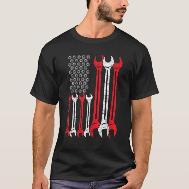 Camiseta American Flag Usa Diesel Mechanic Automóvel (Frente)