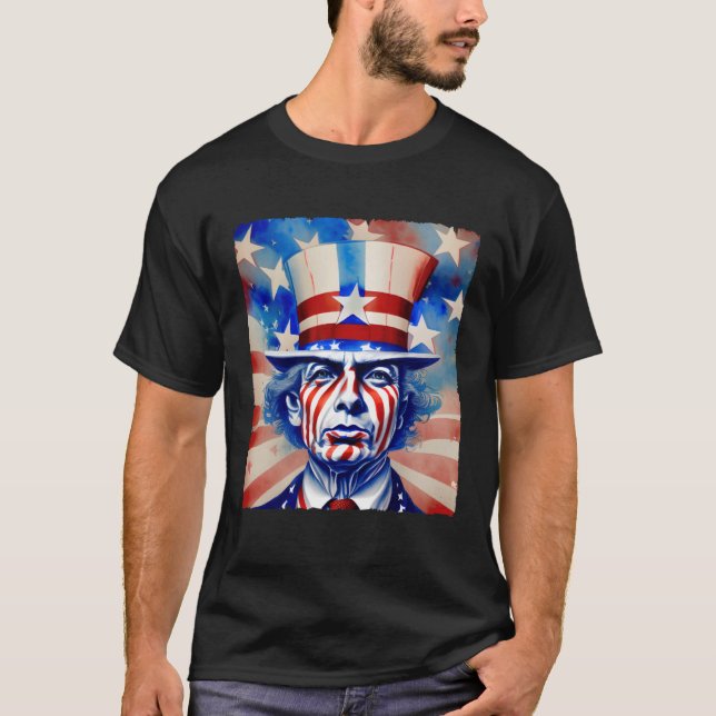 Camiseta American Flag USA Hat Tio Sam 4th Partido de julho (Frente)
