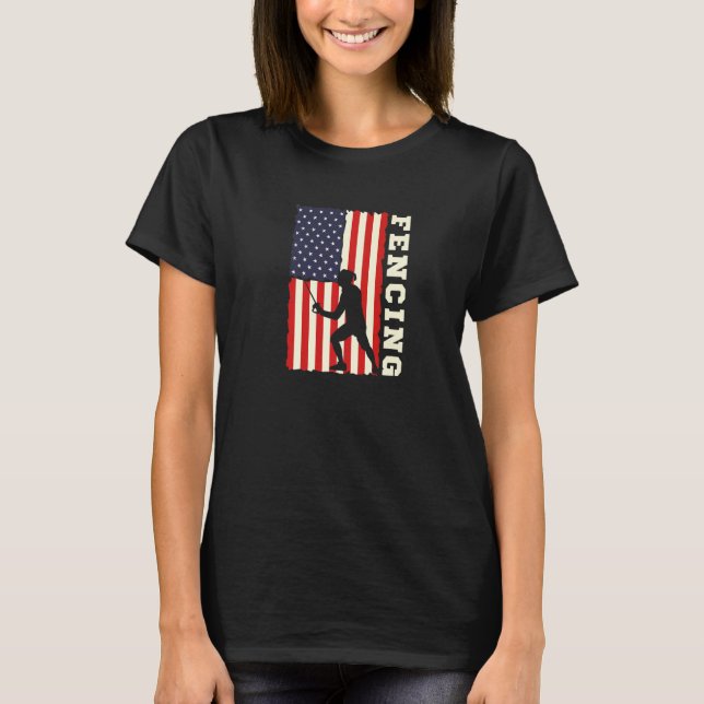 Camiseta American Flag USA Patriotic Fencing Fencing Coach  (Frente)