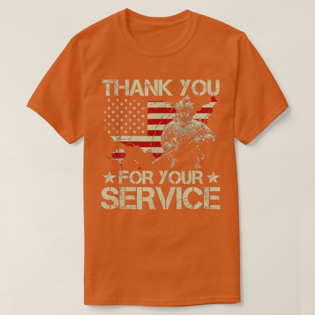 Camiseta American Flag Veteran Day Obrigado pelo seu serviç (Frente do Design)