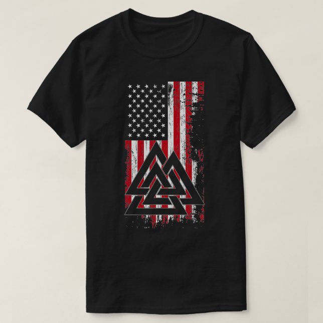 Camiseta American Flag Viking Valknut Nordic Rune Celtic Am (Frente do Design)