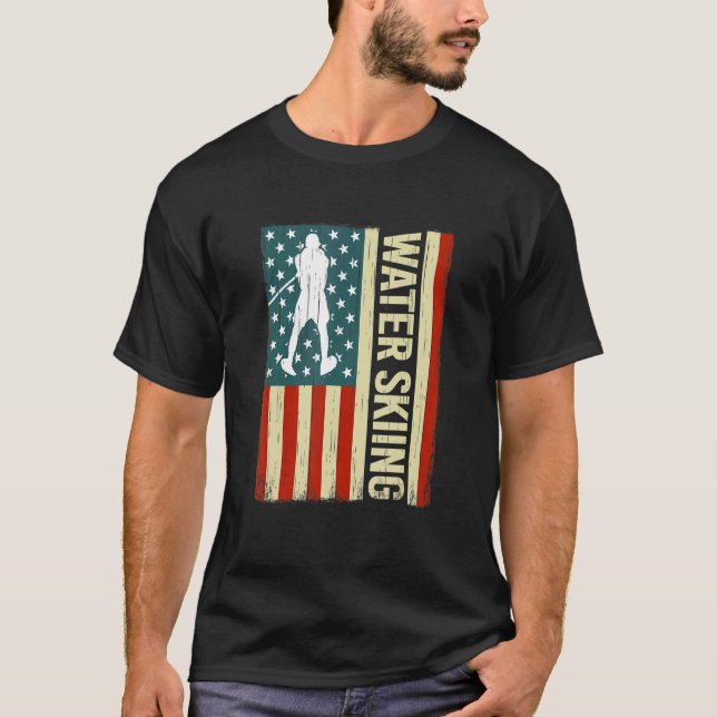 Camiseta American Flag Water Skiing waterskiing USA men Wat (Frente)