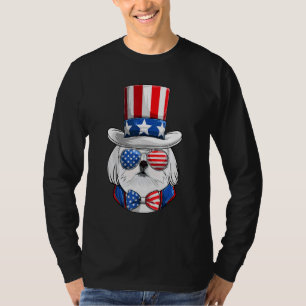 Camiseta American Flag White Maltês Quarto De Julho
