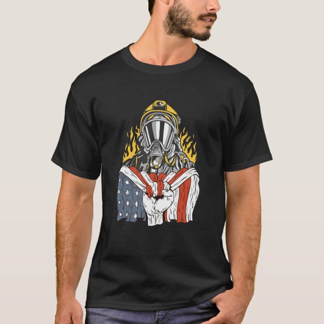Camiseta American Flag with Firefighter (Frente)
