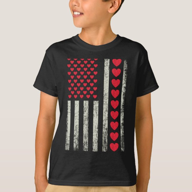 Camiseta American Flag With Hearts Valentine S Day  (Frente)