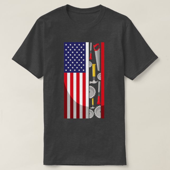 Camiseta American Flag Woodworker Tools penter Patriotic (Frente do Design)
