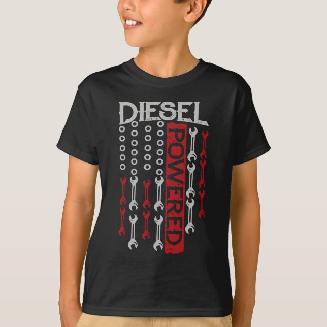 Camiseta American Flag Wrench Diesel Powered Engine (Frente)