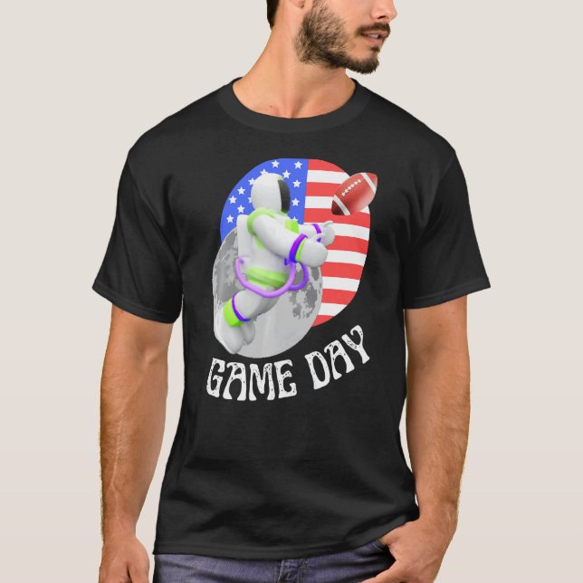 Camiseta American Football  game Day USA Flag Astronaut Moo (Frente)