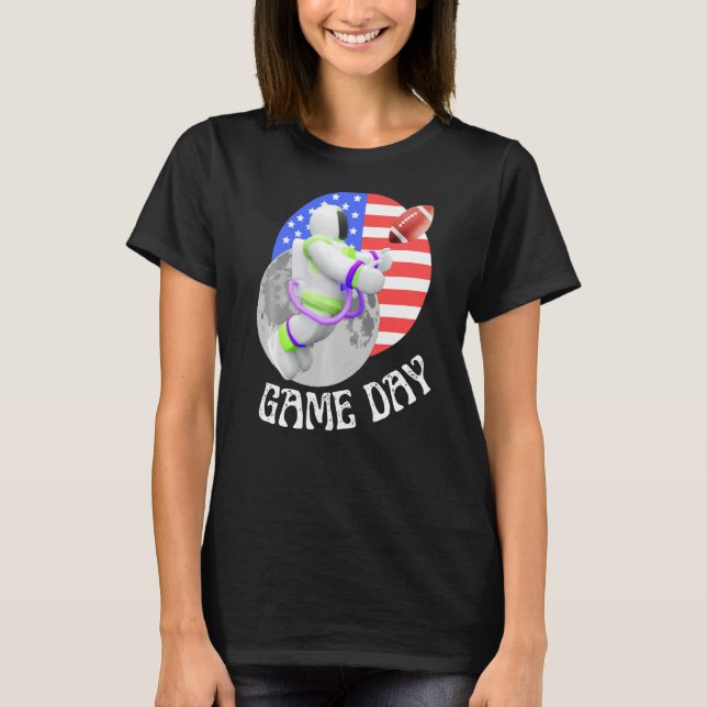 Camiseta American Football  game Day USA Flag Astronaut Moo (Frente)