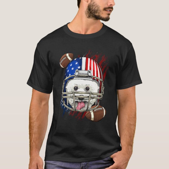 Camiseta American Football Player Bichon Frise Dog Face Pat (Frente)