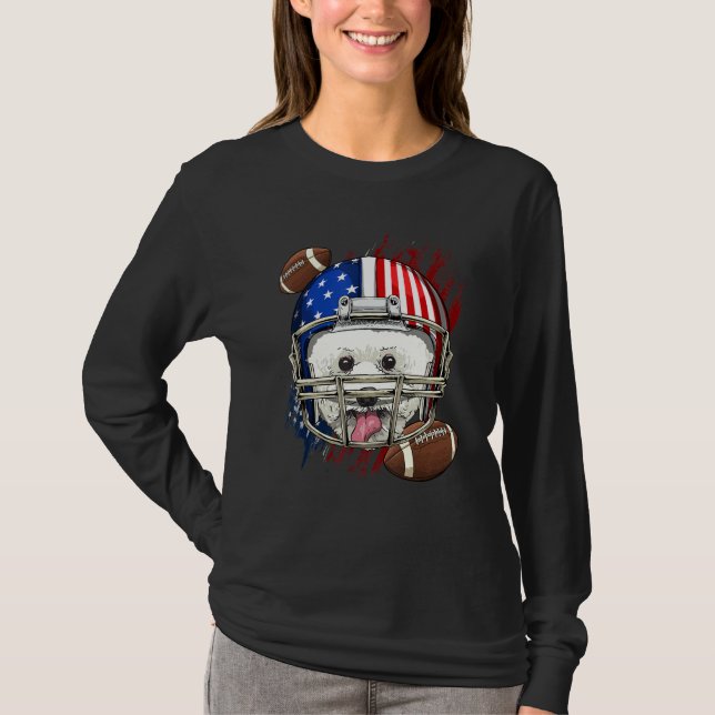 Camiseta American Football Player Bichon Frise Dog Face Pat (Frente)