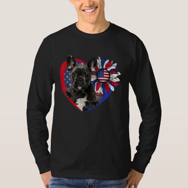 Camiseta American French Bulldog Dog Heart 4th Of July USA  (Frente)