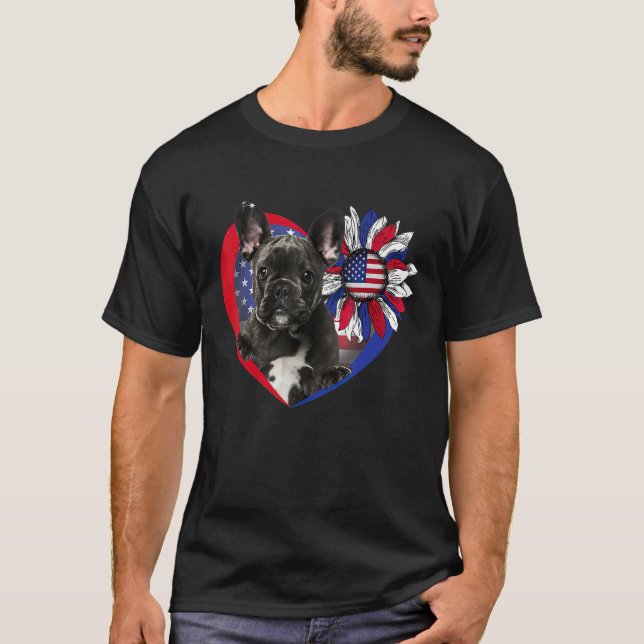 Camiseta American French Bulldog Dog Heart 4th Of July USA  (Frente)