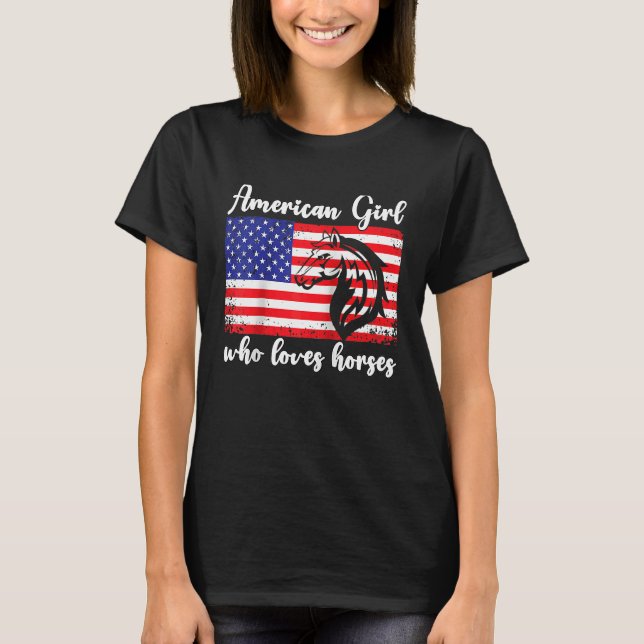 Camiseta American girl who loves horses rider Raglan Baseba (Frente)